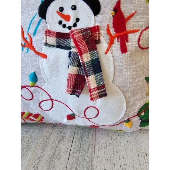 Pier 1 embroidered Xmas snowman North Pole penguin elf pillow decor Xmas 14x14 i - Picture 5 of 10
